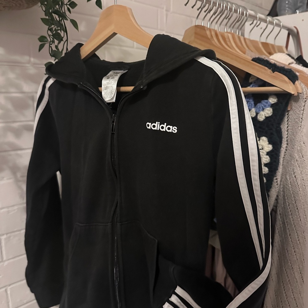 Adidas Black Zip-Up Hoodie with White Accents
